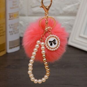 *OKSANA* Hot Pink Pom x Pearl Fashion Keychain
